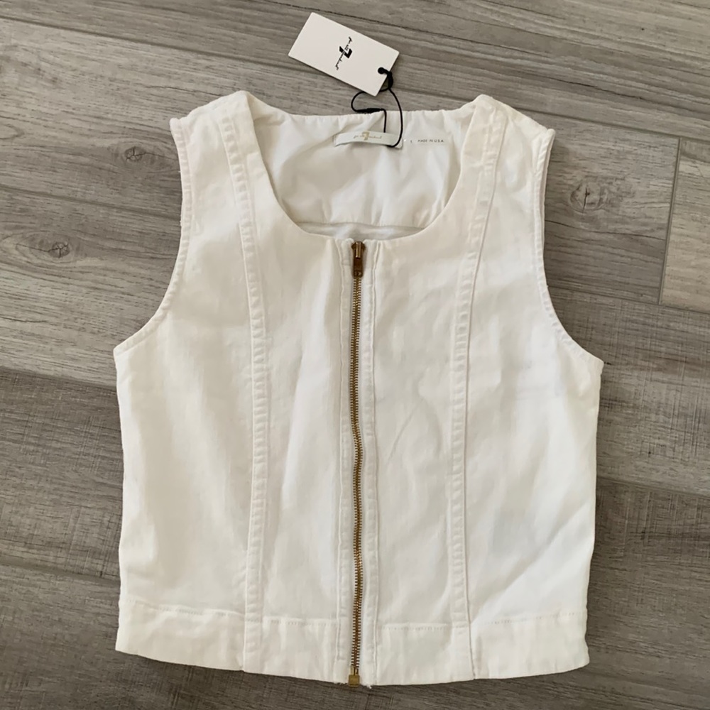 7 For All Mankind White Denim Crop Top